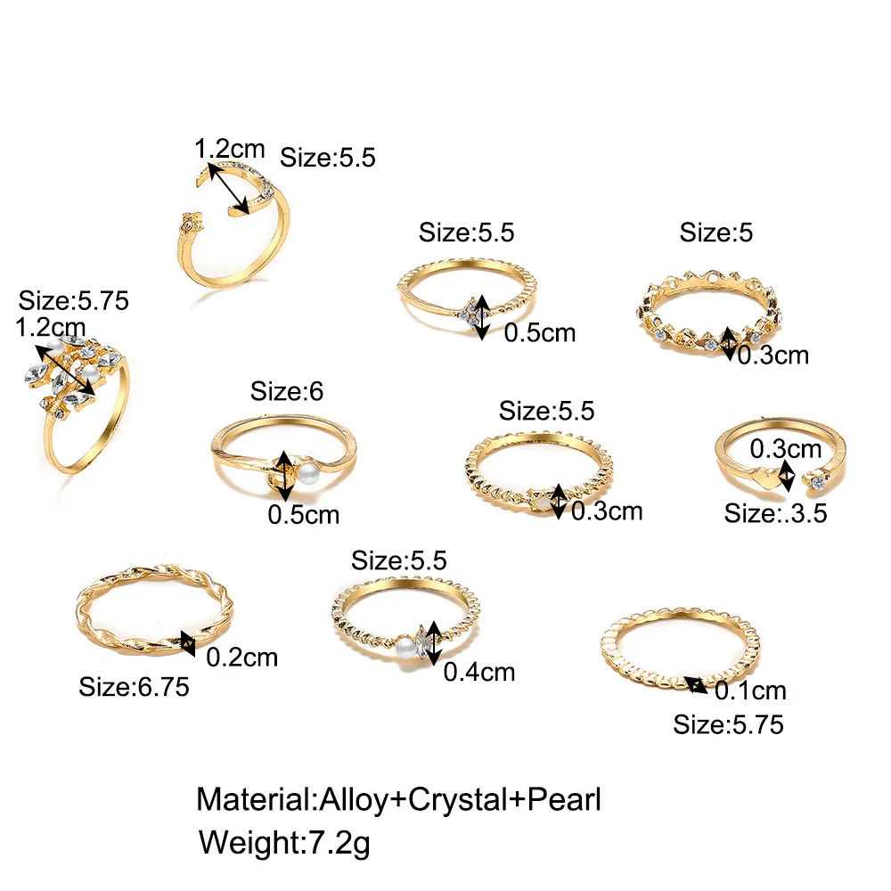 Bohemian Gold Colour Chain Ring Set