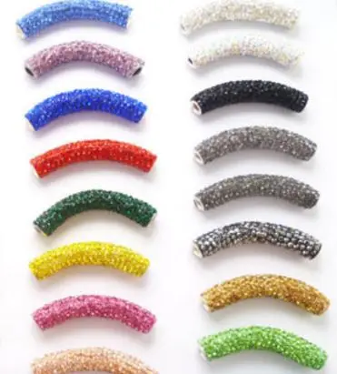 

20 pcs/lot 10*45cm mixed white multicolor disco pave diy y3655 bracelet necklace tube beads long bending crystal