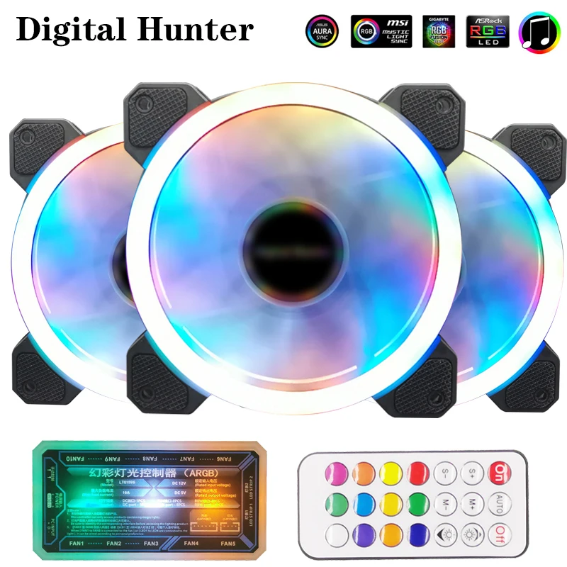 

PC Computer Case Cooling Fan aura sync ARGB Adjust 120mm Quiet IR Remote computer Cooler Cooling RGB Water cooling case Fans