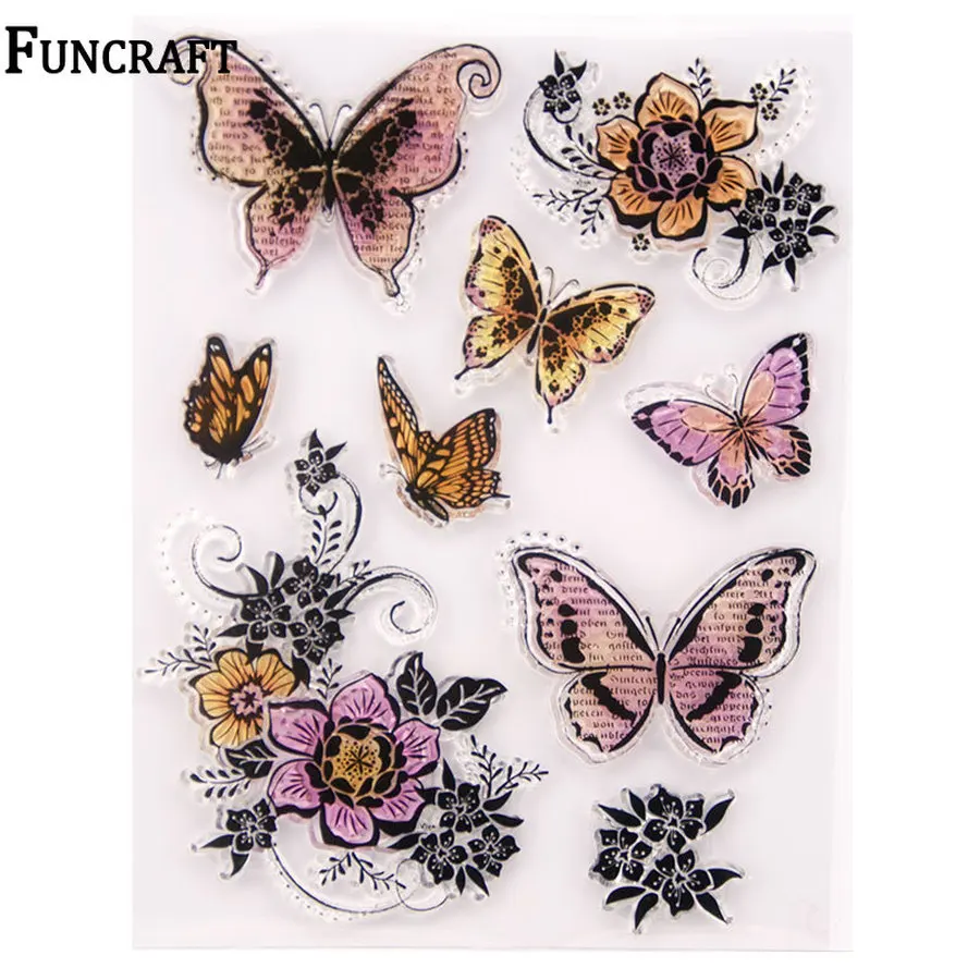 Силиконовые штампы для скрапбукинга прозрачные резиновые с милыми бабочками