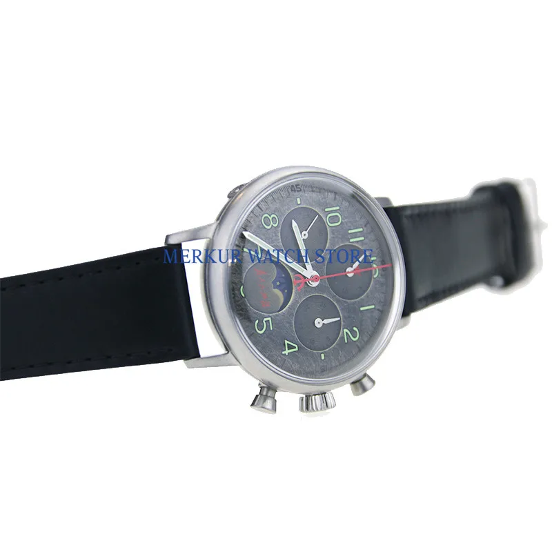 

Red Star Mens Big Pilot Watch Mechanical Chronograph For Seagull Movement Flieger B-uhr Serve the People Moonphase Calendar