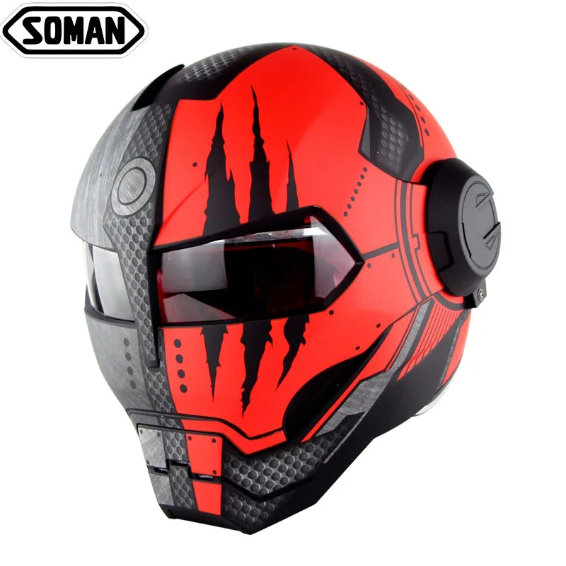 Hombre de Hierro Casco moto Casco personalizado kask Flip Up Verspa cráneo Robot Casco DOT aprobación cascos - AliExpress