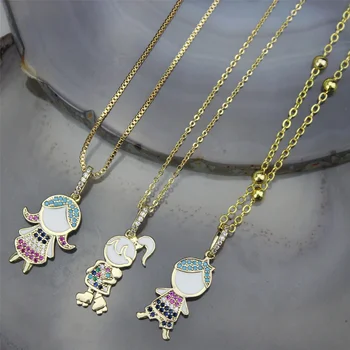 

16inch 10str/lot Girl/boy shape cz pendant necklace.colorful cz Valentine's Day present necklace,cz enamel jewelry wholesale