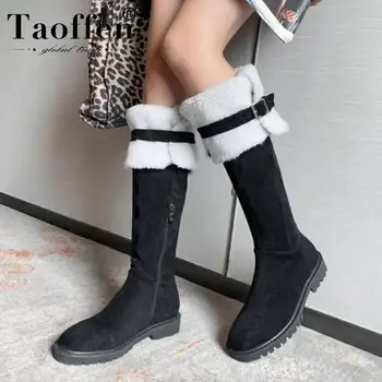 

Taoffen 2020 Women Buckle Fur Winter Outdoor Over The Knee Boots Daily Fashion Casual Flats Long Boots Footwear Size 33-40