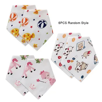 

Baby Triangle Towel Soft Cotton Material Cartoon Pattern Baby Bib Children'S Saliva Towel Sweat Towel 6Pcs