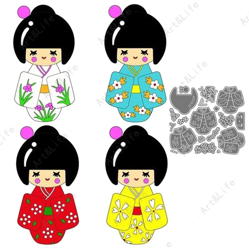 4 in 1 metal cutting dies cute japanese girl kimono puppet stencils for scrapbooking album birthday paper cards embossing stamp cutting dies aliexpress