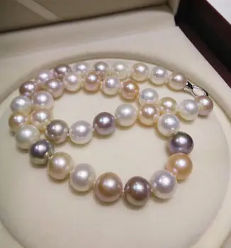 

Round huge AAA 13-12 mm Tahitian multicolor natural pearl necklace 18 INCH