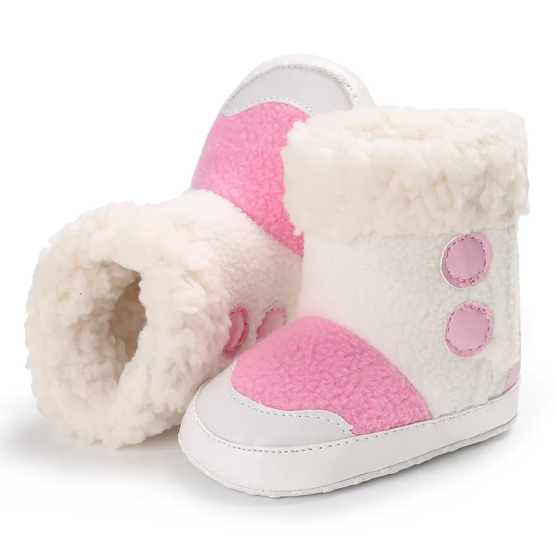 Зимние ботинки для новорожденных; Теплая обувь для мальчиков и девочек; обувь с мягкой флисовой подошвой для малышей; нескользящая комбинированная обувь; Цвет 0-18 месяцев - Цвет: B Pink