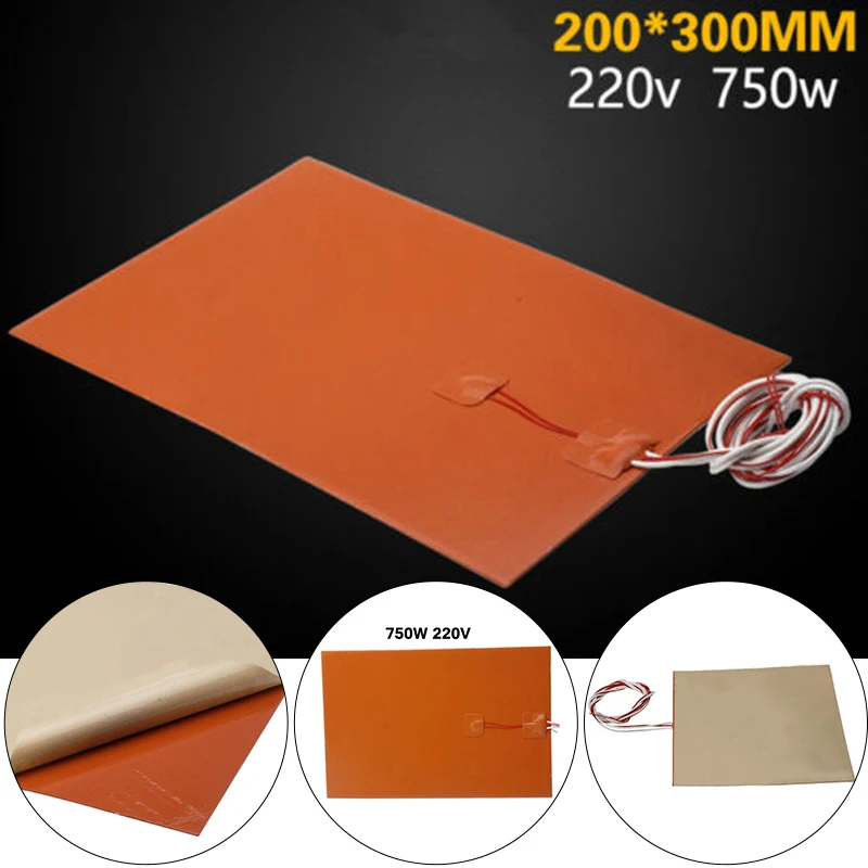 200x300mm 220v 750w Heater Pad Silicone Rubber Carpet For 3D Printer Heat Bed Warming Electric Pads Red Waterproof | Дом и сад