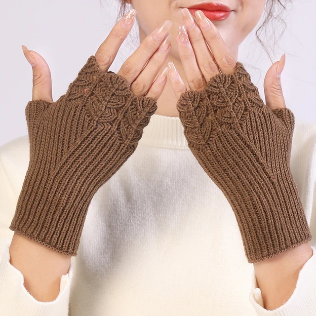 Women Winter Fingerless Gloves Warm Soft Wool Knitted Mittens Elegant Wrist  Arm Hand Half Finger Elastic