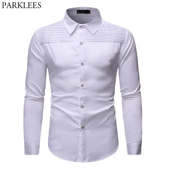 

Men's White Tuxedo Dress Shirts 2019 Brand New Slim Fit Long Sleeve Shirt Mens Party Wedding Dinner Banquet Camisa Masculina XL