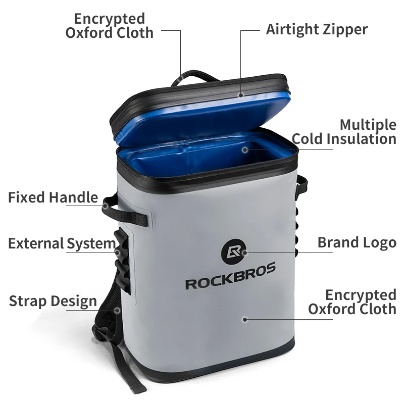 ROCKBROS 20L Refrigerator Bag Waterproof Thermal Insulated Backpack Soft  Large Storage Bag Picnic Cooler Beach Beer Wine Bag