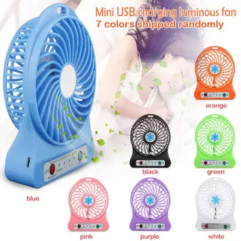 

(Color Random) Mini Portable Fan USB Rechargeable Air Cooler 4-inch 3 Modes Speed LED Lighting Function PC Desktop Fan Students