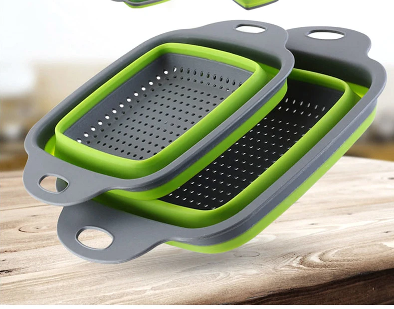 2pcs/set Foldable Silicone Colander Fruit Vegetable Washing Basket Strainer Collapsible Drainer With Handle Kitchen Tool