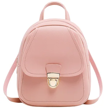 

Small Backpack Girl Earphone Hole Backpack School Student Shoulder Bag Mobile Wallet Pink