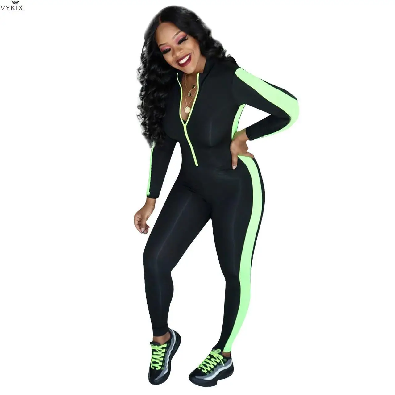 

Fashion Women Jumpsuits Party Full Sleeve Patchwork Sexy Zipper Rompers Night Club Party Outfits Skinny One Piece Jumpsuit Women