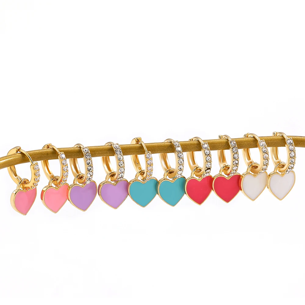 Bohemia Rainbow Leaf Pendant Drop Earrings For Women Multicolor Enamel Lovely Heart Star CZ Huggie Earrings Charm Jewelry