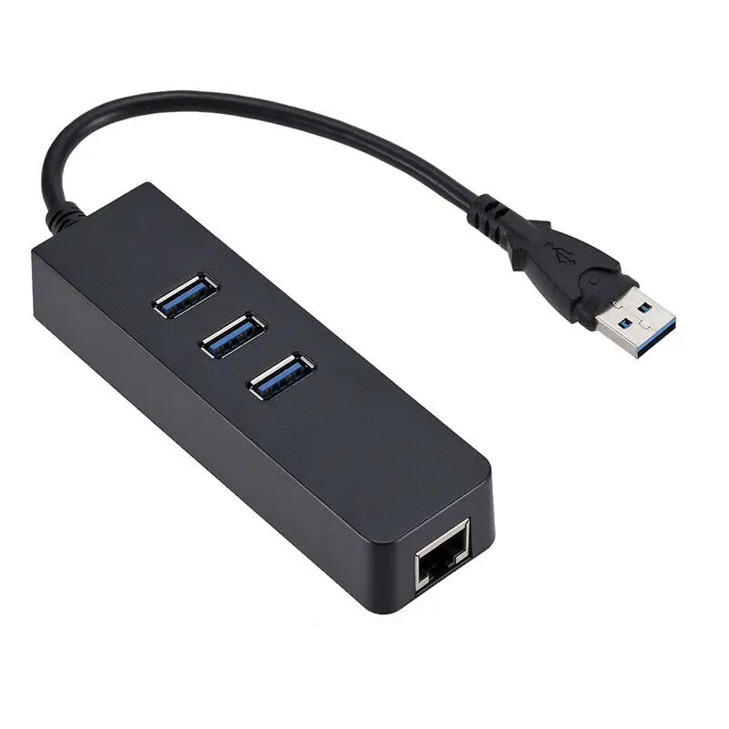 Черный Gigabit USB 3,0 Ethernet адаптер компьютерный хаб до 1000 Мбит/с PL 3 порта RJ45 Поддержка Макс 9кб