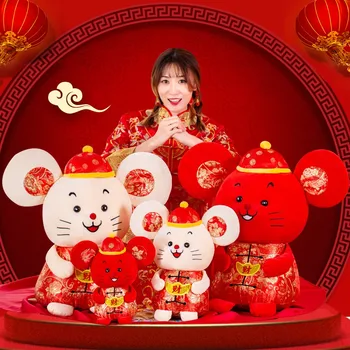 

20/25/30CM Lucky New Year Mouse Plush Toy Ornament Chinese Zodiac Rat Doll God Of Wealth Mouse Kids New Year Gifts Home Decor