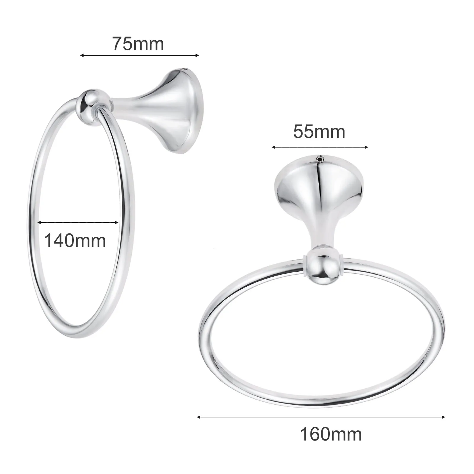 Wall Mounted Polished Chrome Round Towel Hanger Rack Stainless Steel Towel Ring for Bathroom Hand Holder Bathroom Hardware