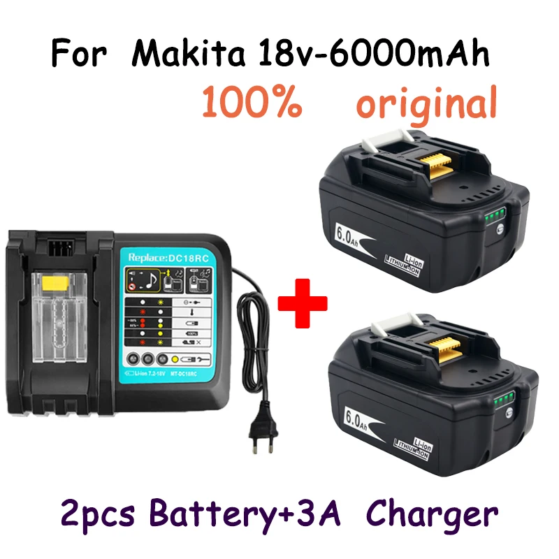 Аккумуляторная батарея для Makita с зарядным устройством BL1860 18 в 6000 мА/ч 6ah BL1840 BL1850