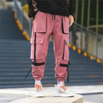 

Autumn Men's Cargo Pants high quality Polyester Hip Hop Casual pants Multi-pocket Tassel Teen fashion Loose cargo trousers Men