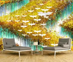 Пользовательские 3D обои Летающие птицы абстрактный пейзаж масляная живопись фон стены украшения-высококачественный водонепроницаемый
