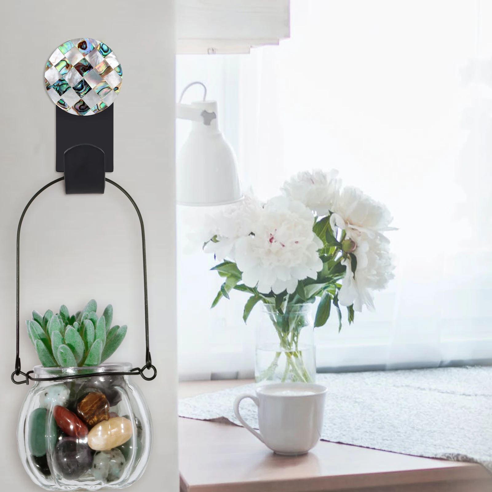 Nordic Checkerboard Abalone Shell Wall Hanging Hook Bathroom Clothes Towel Hook Bedroom Coat Hook Living Room Kitchen Home Decor