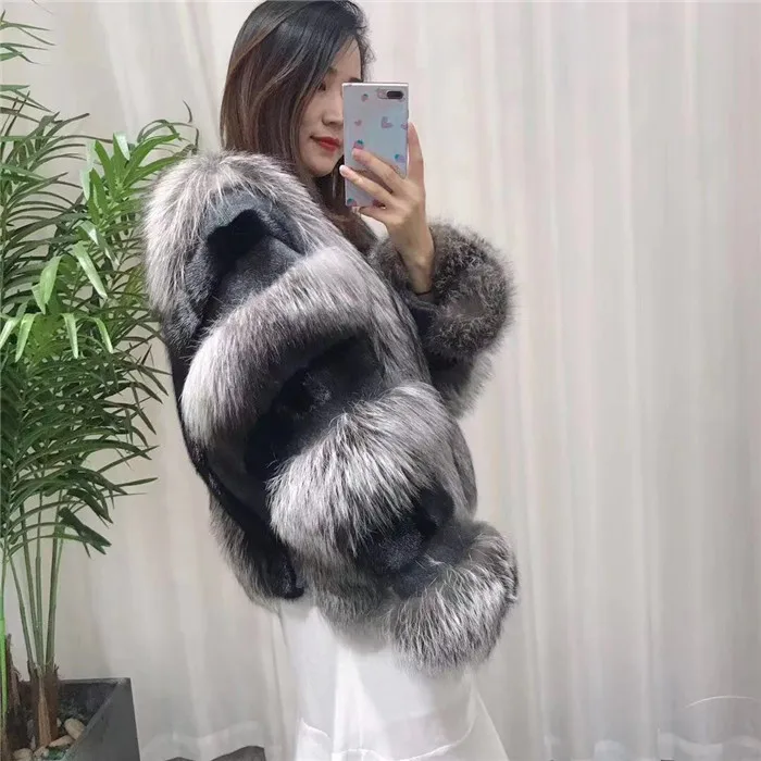 Женские зимние куртки из натурального меха, новинка, двухстороннее шерстяное лоскутное пальто из меха норки и лисы, роскошное пальто