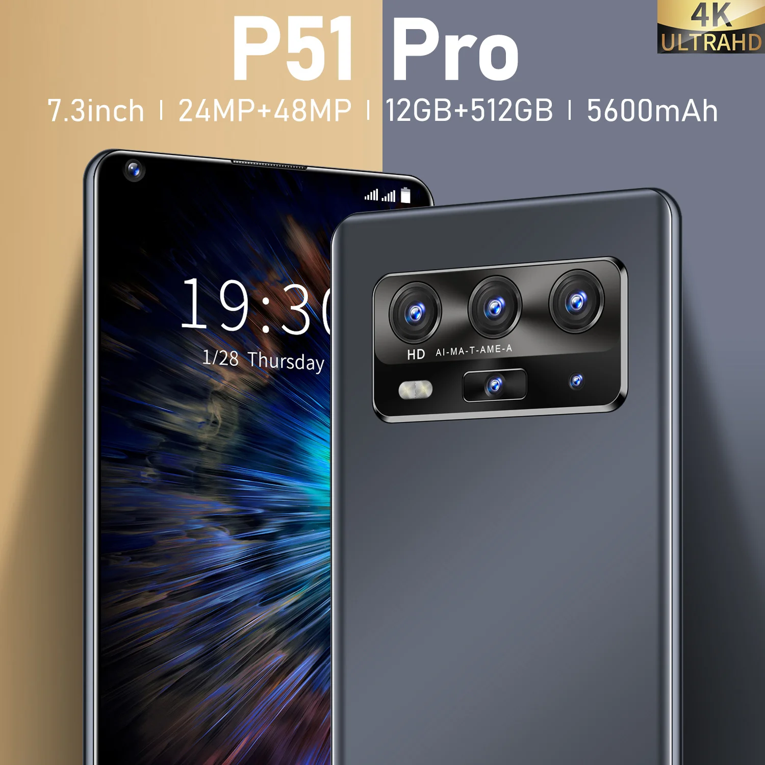 Mobile Cell Phone P51 Pro 7.3 Inch Global Version Andriod 12GB RAM 512GB ROM 10 Core MTK6889 Dual SIM 4G LTE 5G Smart Phone