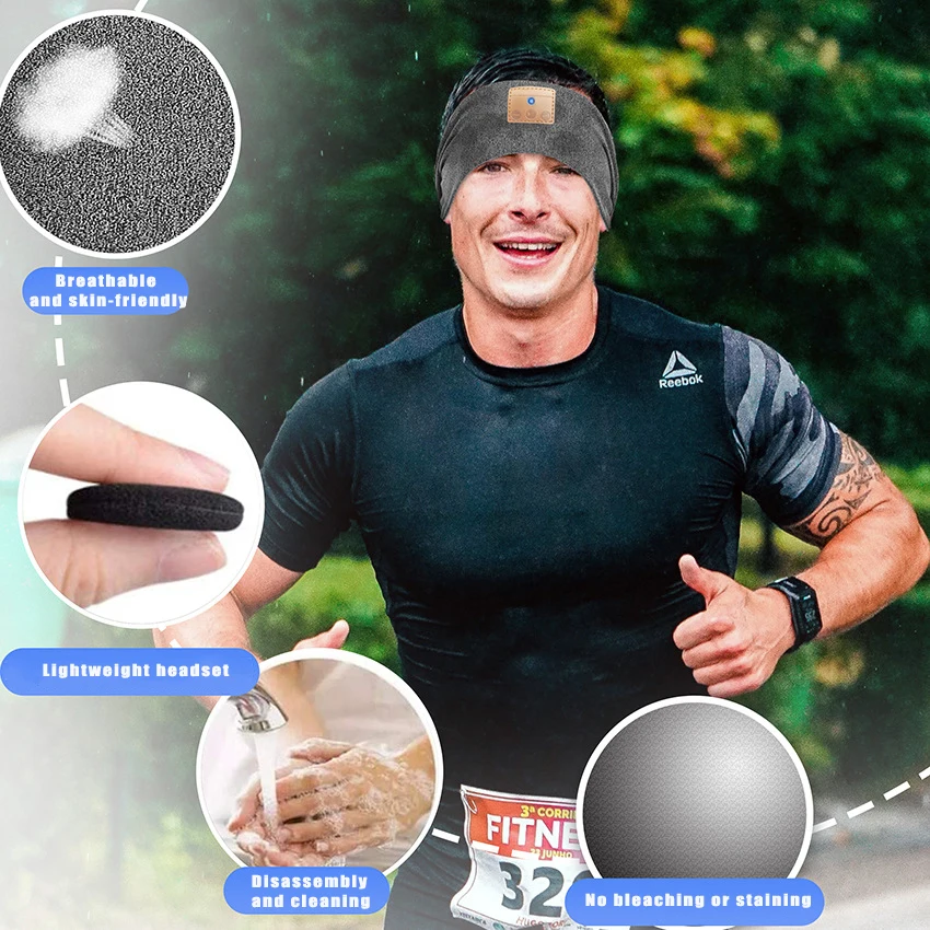 Wireless Bluetooth Sports Headband Handsfree Call Stereo Music Headset Sleep Eye Mask Soft Elastic Earphones for Yoga Running
