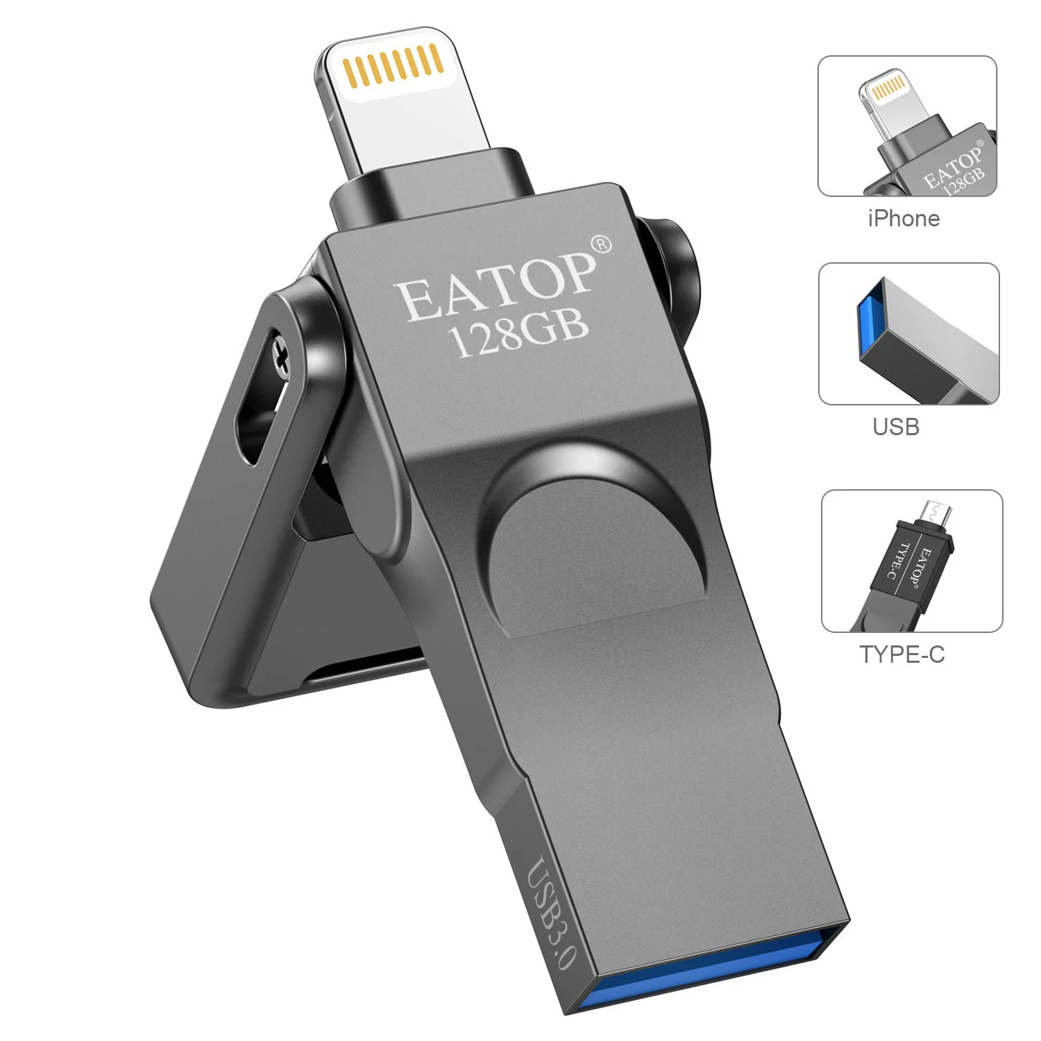 Карта памяти iPhone 128 ГБ флэш накопитель USB3.0 с 3 портами совместим iPhone/iPad/MacBook/Android и