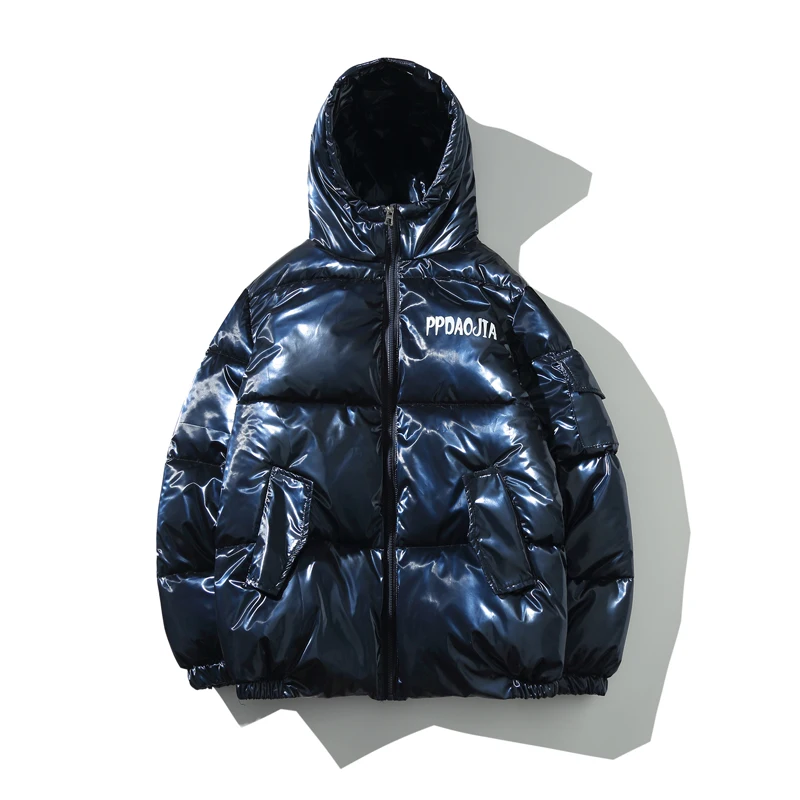 Новинка 2019 модная зимняя мужская куртка серебристое яркое глянцевое пальто с