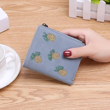 

Short Vintage Style Women Zipper Coin Purses Bag PU Leather Mini Pineapple Printed Women Ladies New Fashion Short Coin Purse