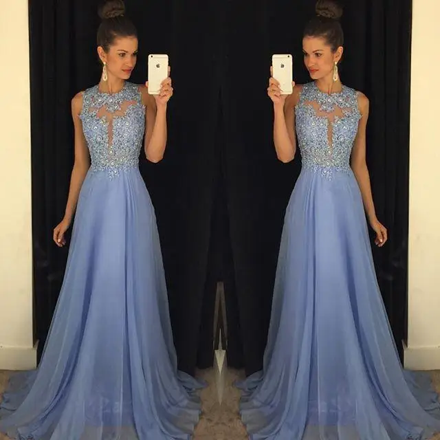 Lavender Prom Dresses Lace Applique 
