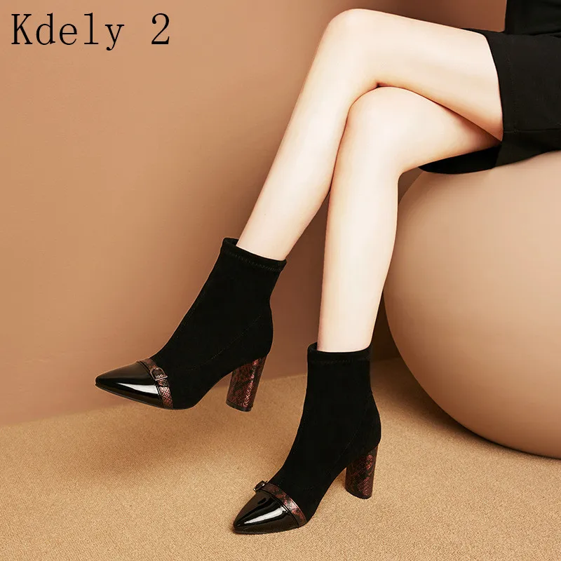 

Autumn women high heels ankle Martin Boots women shoes Leather zip pumps Winter warm snow boots women botas Mujer Serpe Heel