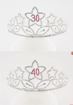 

Birthday Crown Digital Hat Rhinestone Hair Accessories Bride Banquet Headband Tiara Crystal Anniversary Party Supply