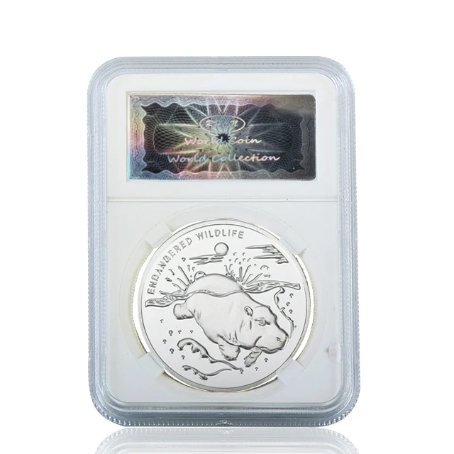 Coin with case RH посеребренные африканские Исчезающие дикие животные Бегемот памятные монеты вызов коллекционные монеты для деловых подарков - Цвет: Coin with case