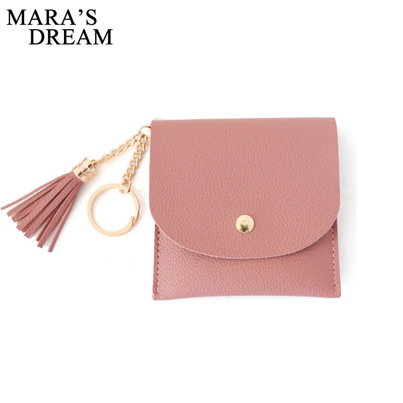 

Mara's Dream 2019 Women's Solid Color Thin Wallet Simple Light Purse Buckle Metal Ring Tassel Fashion Mini Wallet