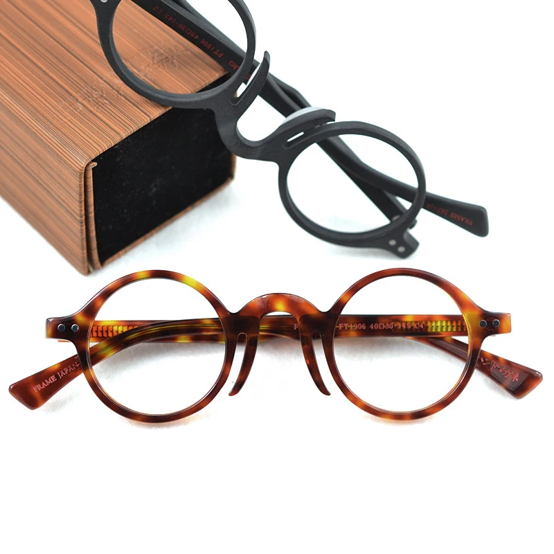 

Top Quality Acetate Glasses Frame Men Women Handmade Wood Eyeglasses Brand Vintage Small Round Optical Glasses Frame box 323