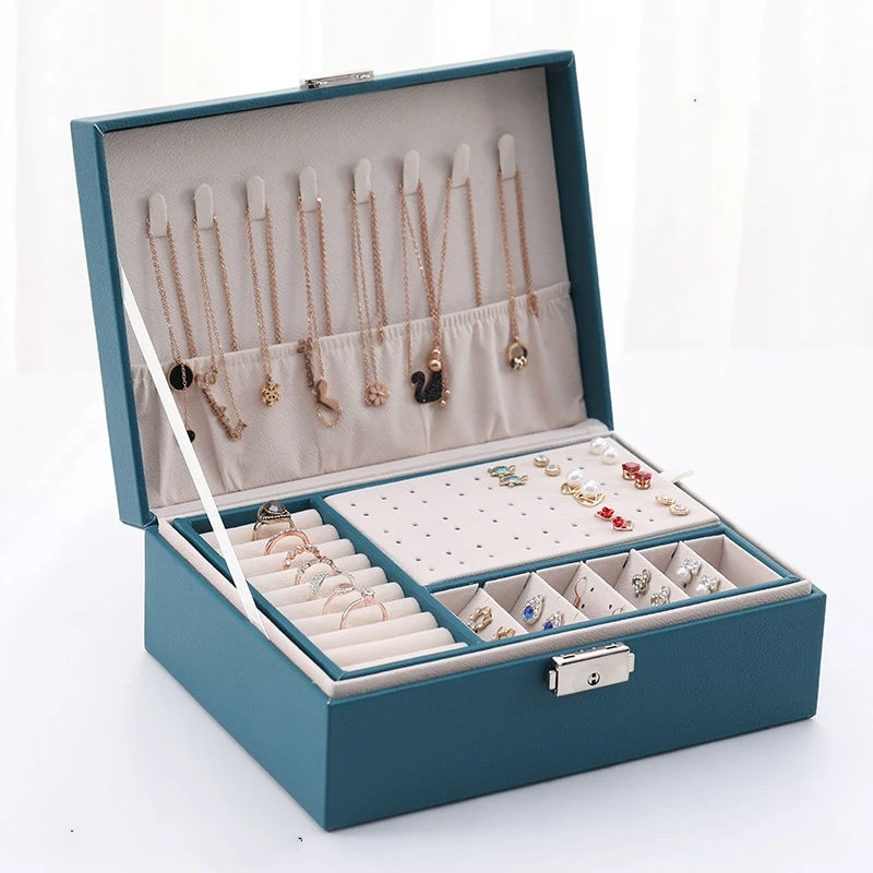 PU Leather Jewelry Storage Box Portable European-Style Multi-Function Packaging Box  With Drawer Winter Gift
