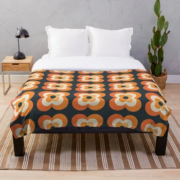 

Retro Flowers Orange and Charcoal Throw Blanket Soft Sherpa Blanket Bed Sheet Single Knee Blanket Office Nap Blanket
