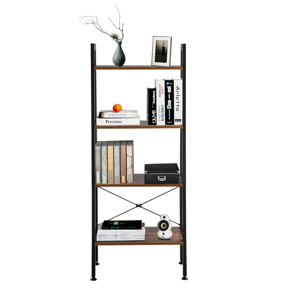

4 Tiers Ladder Shelf Leaning Industrial Bookshelf,Metal Ladder Bookcase,Plant Shelf Standing Storage Rack Accent Frame Furniture