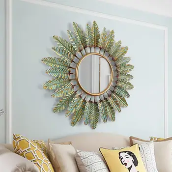 

European Wrought Iron Decorative Mirror Wall Hanging Decoration Crafts Hotel Livingroom Corridor Wall Sticker Mural Ornamentss