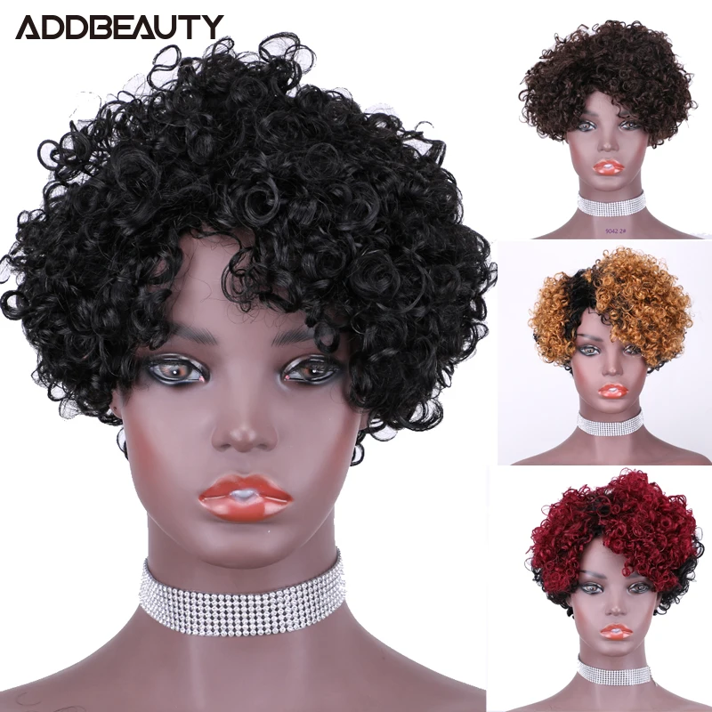Addbeauty Full Lace Human Hair Wigs Water Wave Colored Short Bob Wig For Black Woman Machine Made Remy 6&quot | Шиньоны и парики