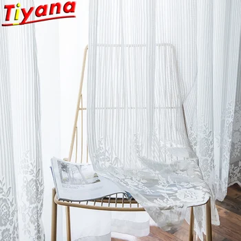 

White Princess Lace Tulle Curtains for LIving Room White Stripes Sheer Tulle for Kitchen Balcony Customizable Window Drapes *GC