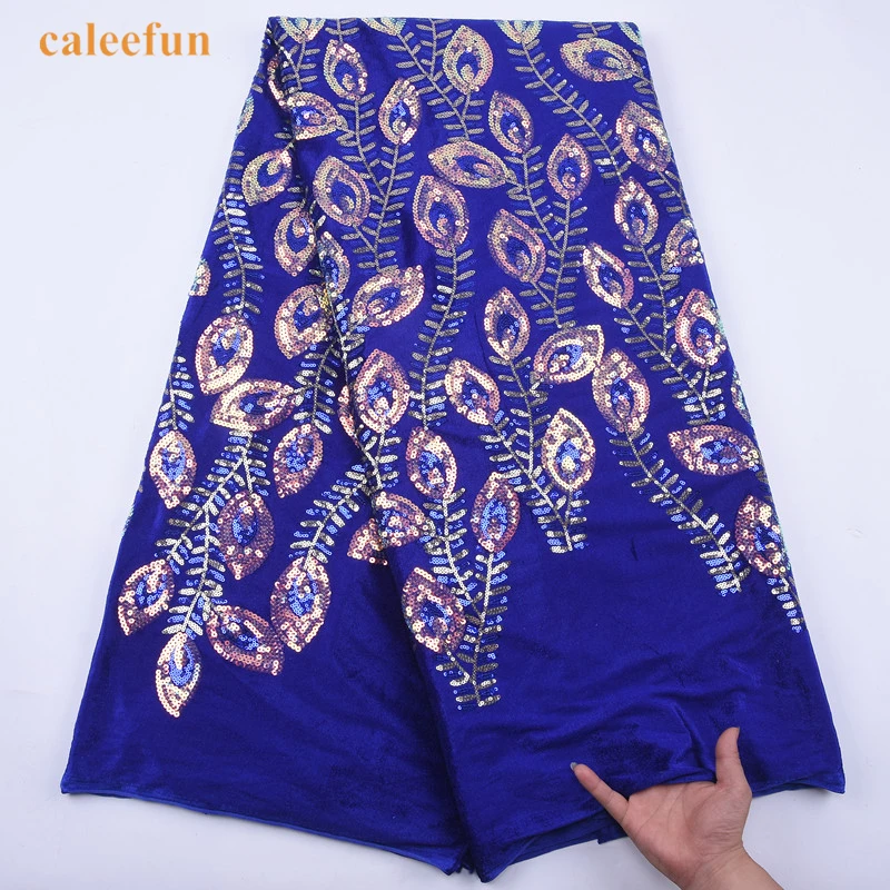 

African Velvet Lace Fabric Wit Sequins French Net Lace Fabrics Embroidery Nigerian Sequined Lace For Wedding Dress Y2083