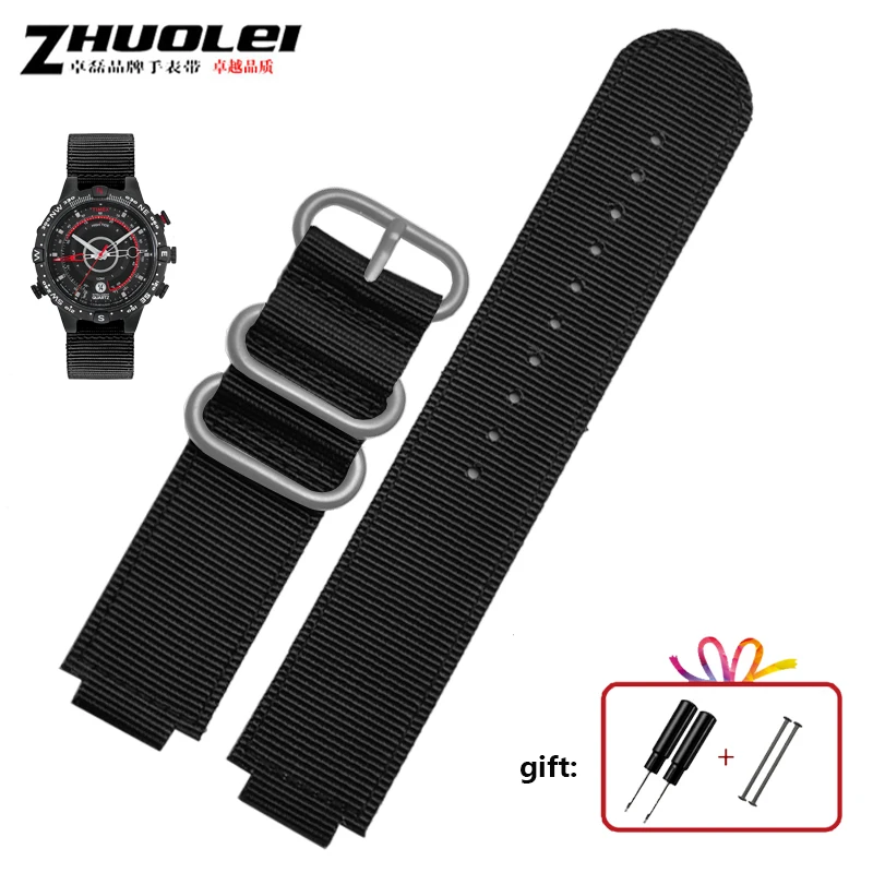 black-silver clasp Fit Часы Timex T2N721T2N720 739 TW2T3600 браслет наконечник нейлоновый ремешок 24*16 мм соединитель из нержавеющей стали кольцо черный синий зеленый - Цвет ремешка: black-silver clasp