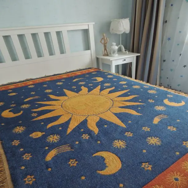 180x220 см плед в американском стиле ретро Солнце Луна синий пляжное одеяло большой гобелен задний план тканный ковер - Цвет: sun
