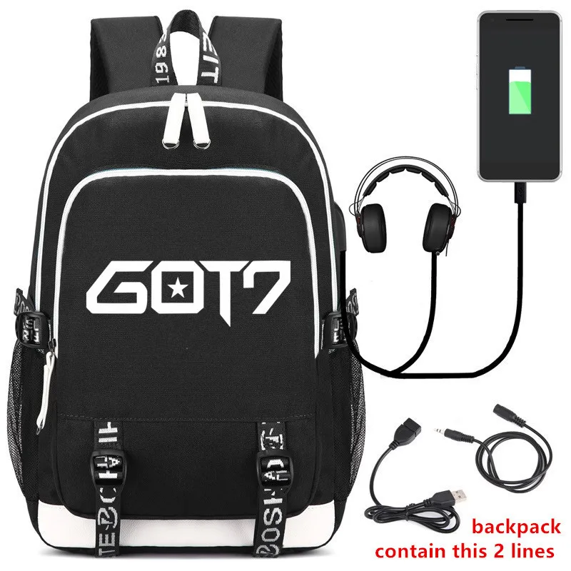 Корейский рюкзак GOT7 с USB-портом модная дорожная сумка для школьников и студентов |